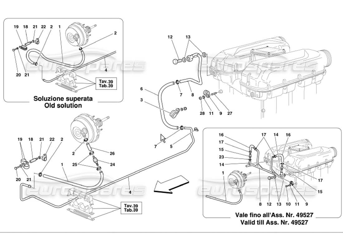 Ferrari 360 Modena Sistema de refuerzo de freno Diagrama de piezas