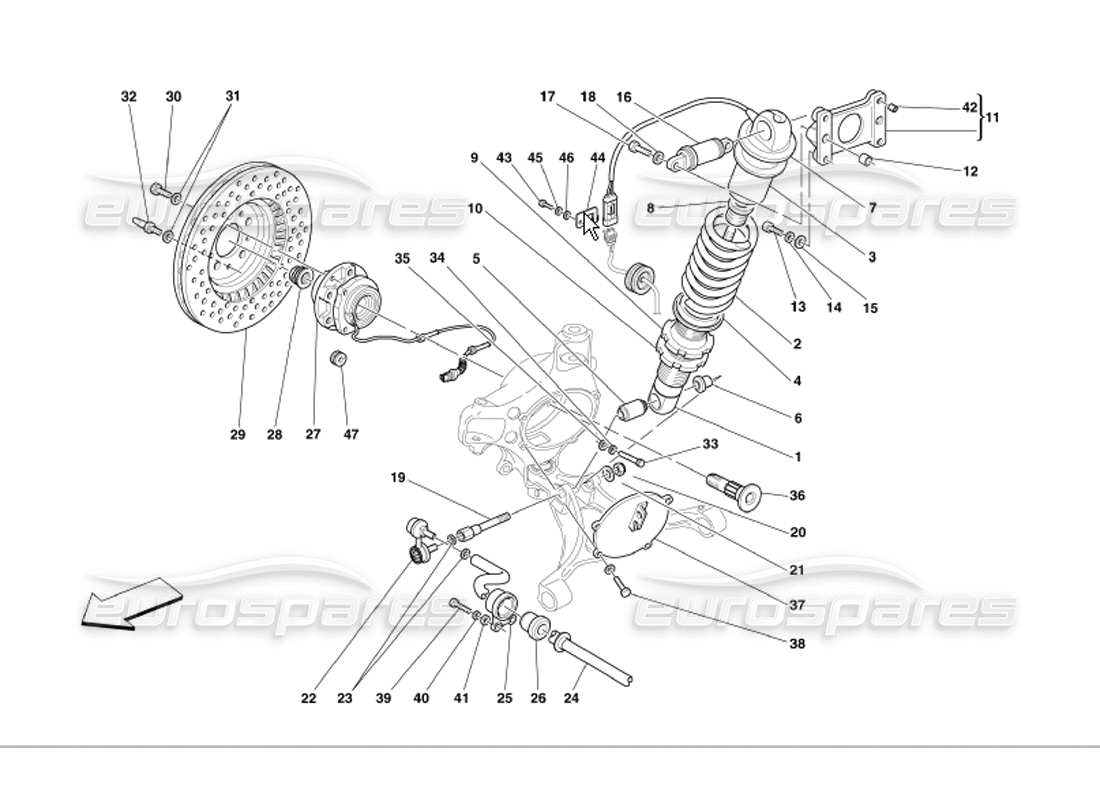 Ferrari 360 Modena Amortiguador de suspensión delantera y disco de freno Diagrama de piezas