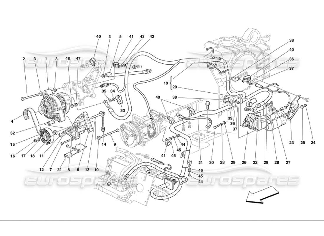Ferrari 360 Modena Motor de arranque del generador de corriente Diagrama de piezas