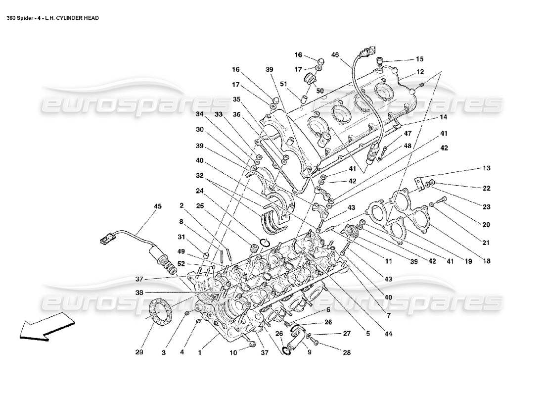 Ferrari 360 Spider Diagrama de piezas de la culata del cilindro izquierdo