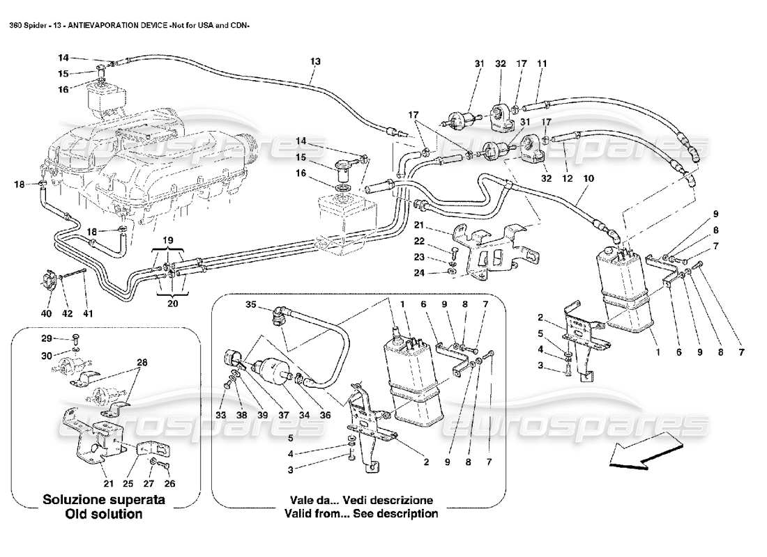 Ferrari 360 Spider Dispositivo antievaporación Diagrama de piezas
