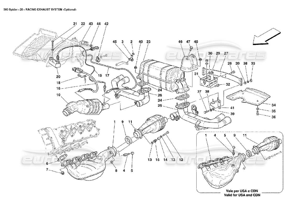 Ferrari 360 Spider SISTEMA DE ESCAPE DE CARRERAS Diagrama de piezas