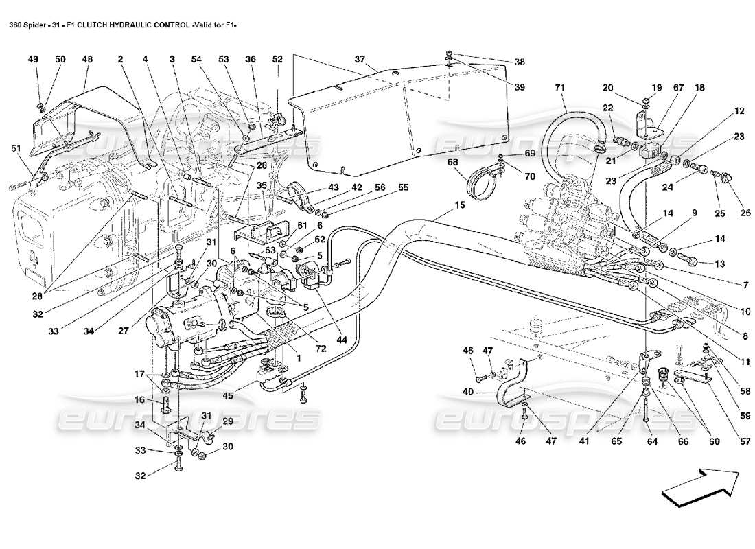Ferrari 360 Spider F1 control hidráulico del embrague Diagrama de piezas