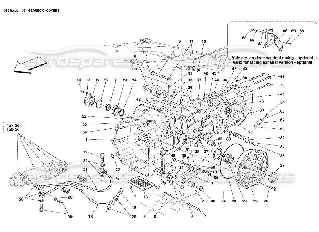 Ferrari 360 Spider Cubiertas de caja de cambios Diagrama de piezas