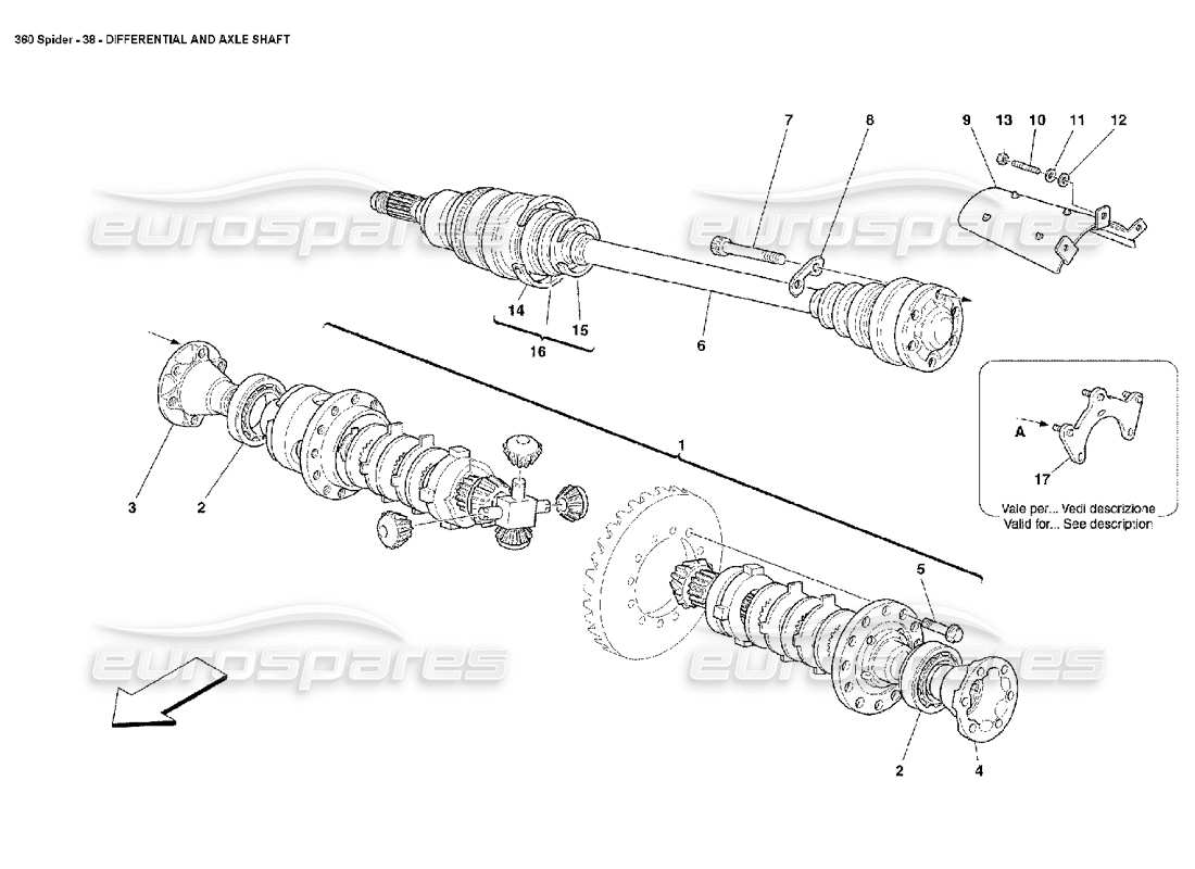 Ferrari 360 Spider Differential & Axle Shafts Diagrama de piezas