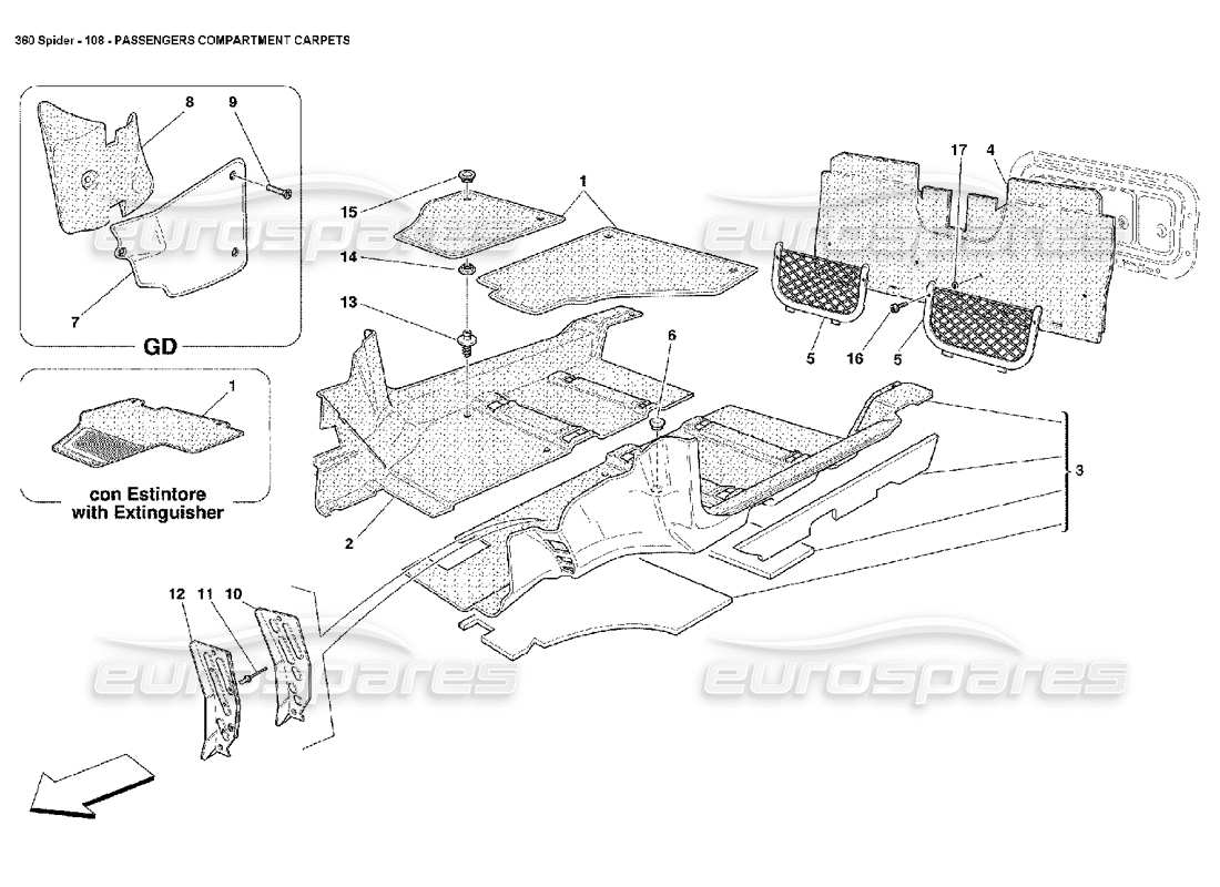 Ferrari 360 Spider Alfombras del habitáculo Diagrama de piezas