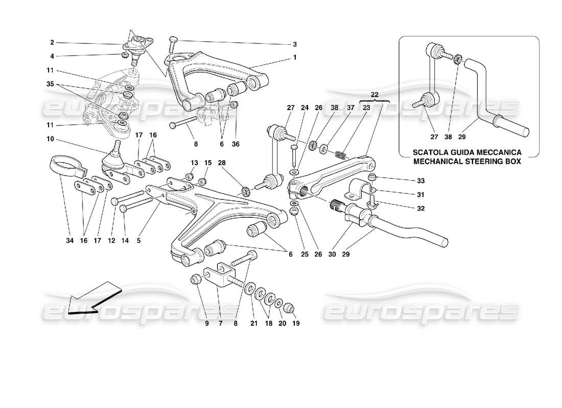 Ferrari 355 (2.7 Motronic) Suspensión delantera - Horquillas Diagrama de piezas