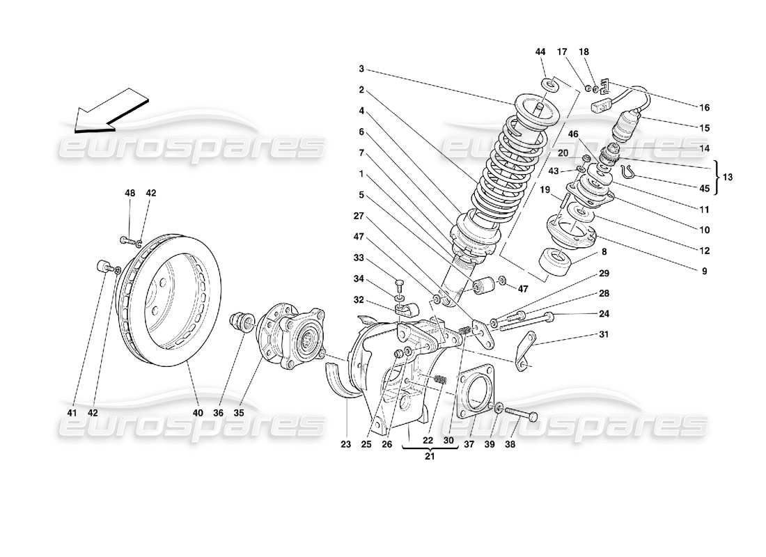 Ferrari 355 (2.7 Motronic) Suspensión trasera: amortiguador y disco de freno Diagrama de piezas