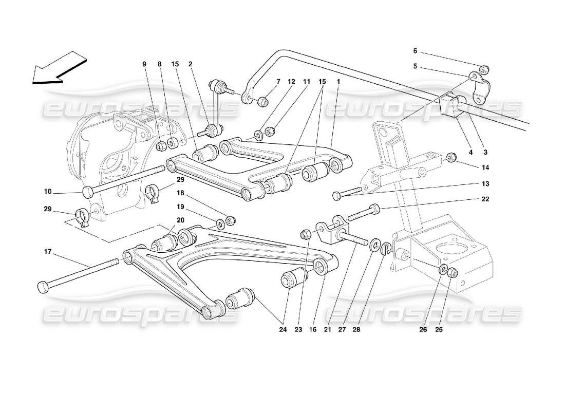 Ferrari 355 (2.7 Motronic) Suspensión trasera: horquillas Diagrama de piezas