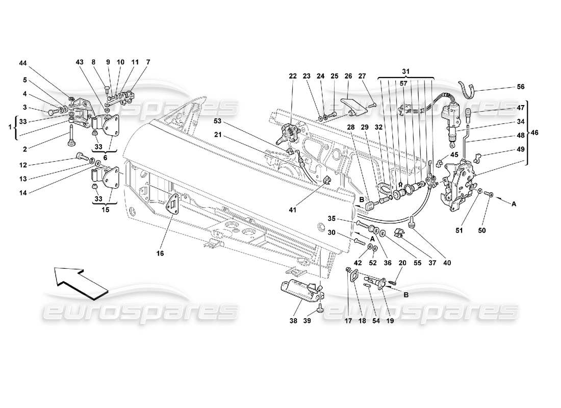 Ferrari 355 (2.7 Motronic) Puertas - Control de Apertura y Bisagras Diagrama de piezas
