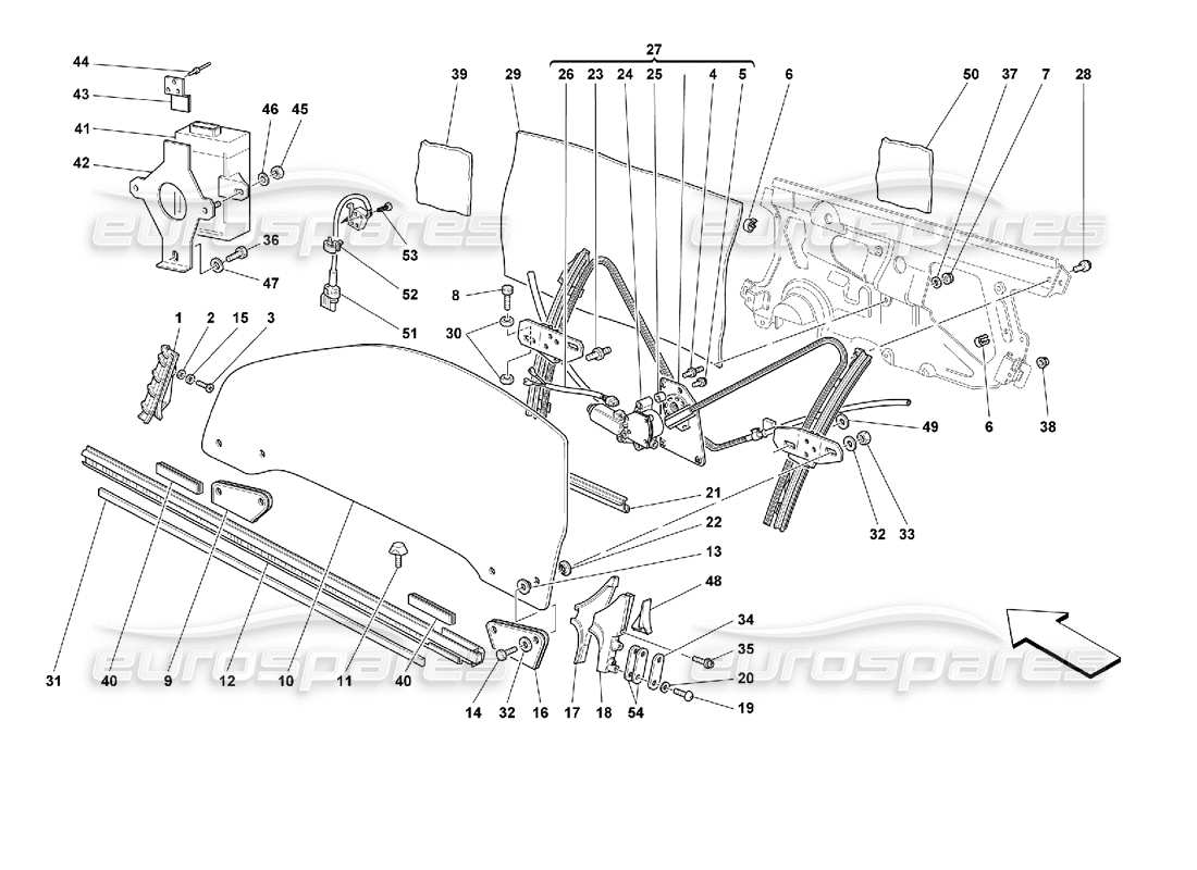 Ferrari 355 (2.7 Motronic) Puertas - Dispositivo de elevación de vidrio Diagrama de piezas