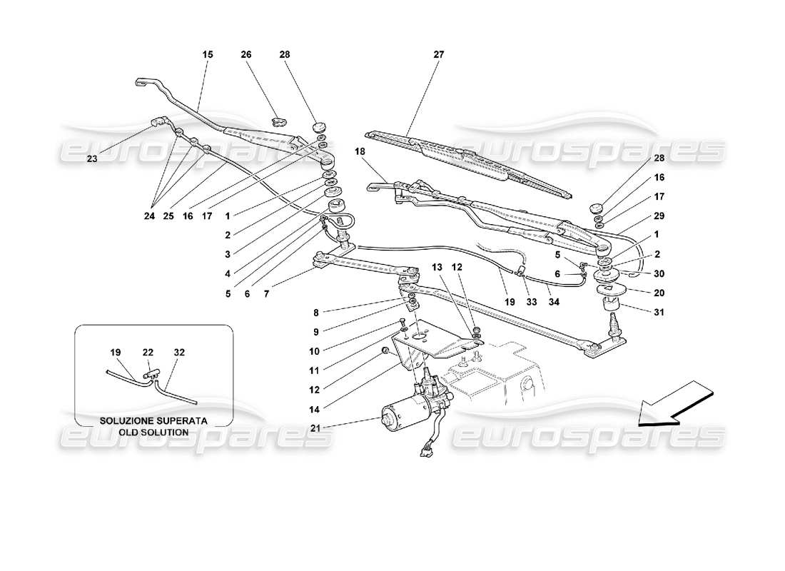 Ferrari 355 (2.7 Motronic) Controles y limpiaparabrisas Diagrama de piezas