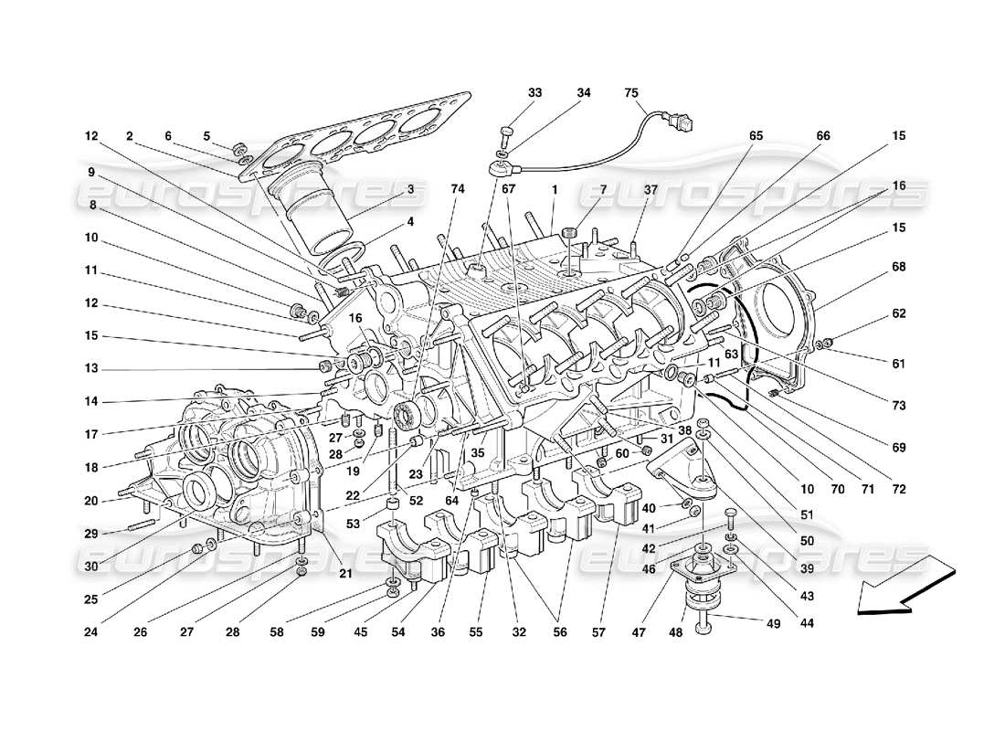 Ferrari 355 (5.2 Motronic) CRANKCASE Diagrama de piezas