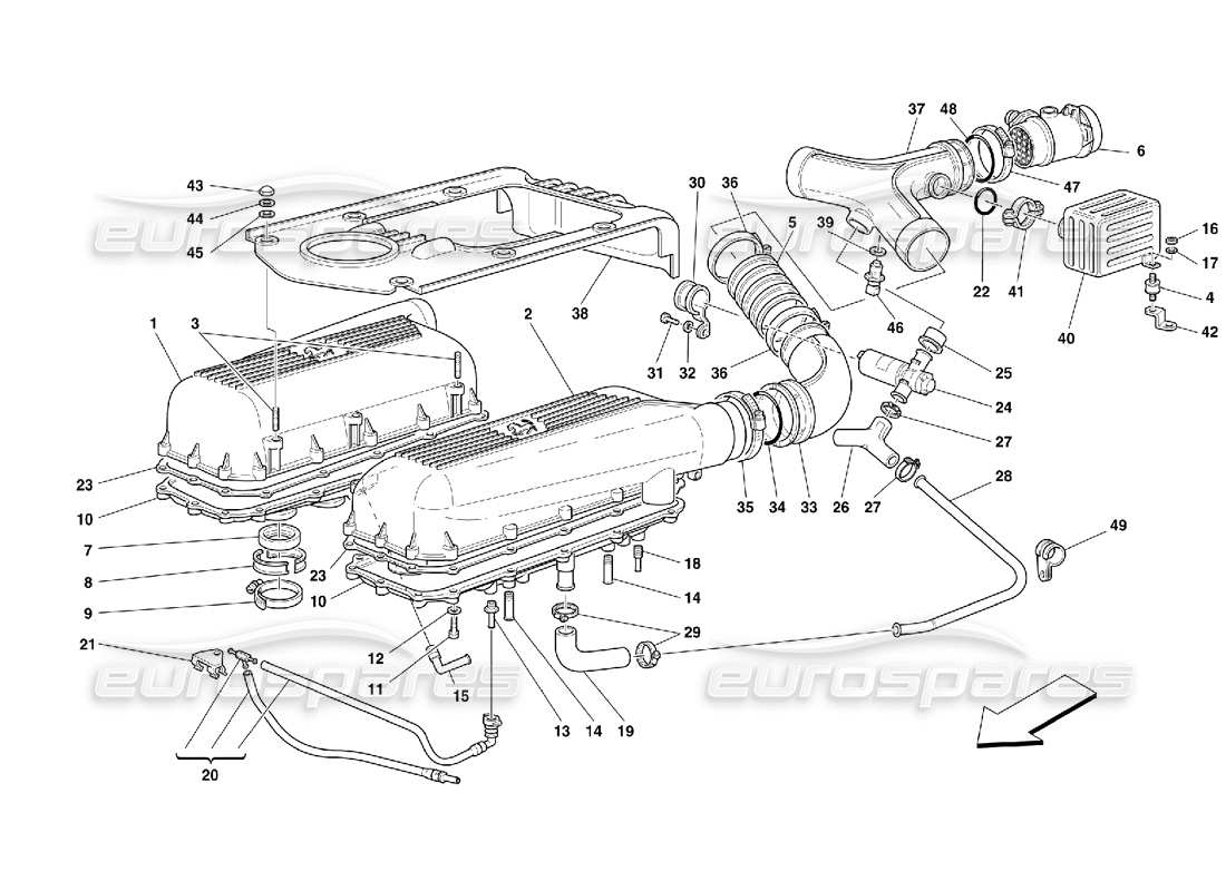Ferrari 355 (5.2 Motronic) Cajas de aire Diagrama de piezas