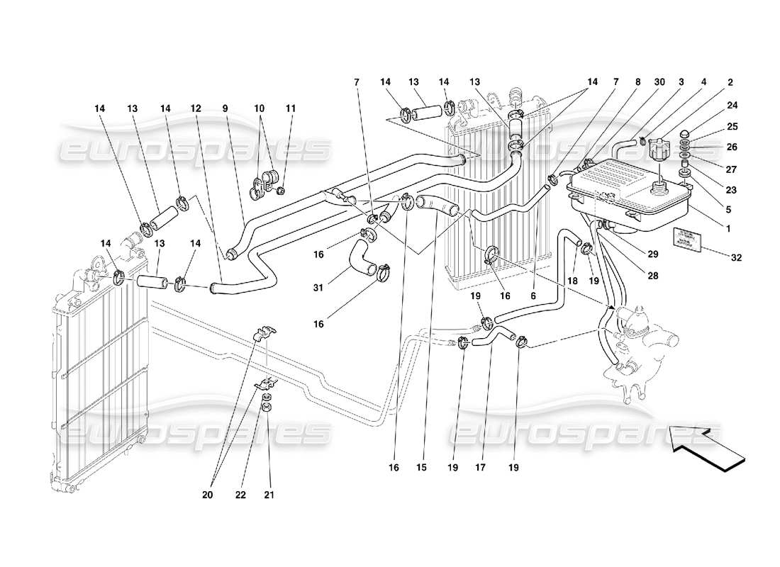Ferrari 355 (5.2 Motronic) Sistema de refrigeración - Nourice Diagrama de piezas