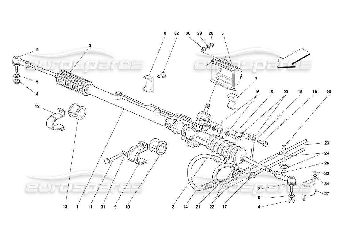 Ferrari 355 (5.2 Motronic) Hydraulic Steering Box and Linkage Diagrama de piezas