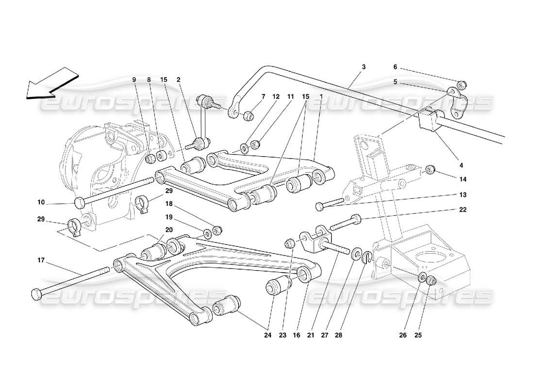 Ferrari 355 (5.2 Motronic) Suspensión trasera: horquillas Diagrama de piezas