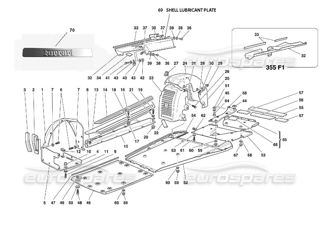 Ferrari 355 (5.2 Motronic) Carrocería - Escudo y puentes de mando Diagrama de piezas