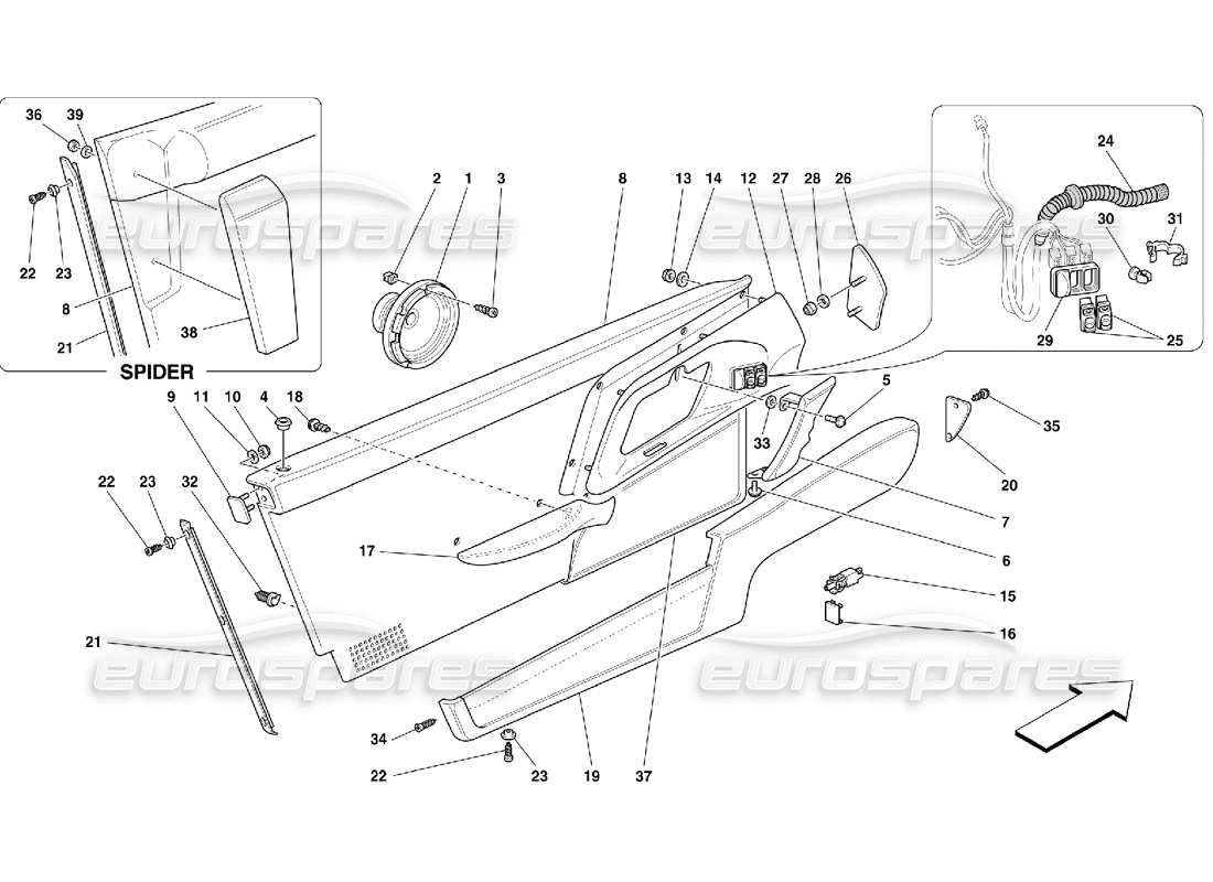 Ferrari 355 (5.2 Motronic) Puertas - Adornos interiores Diagrama de piezas