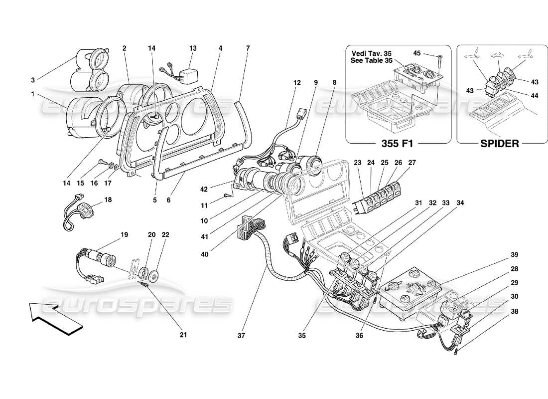 Ferrari 355 (5.2 Motronic) Instruments Diagrama de piezas