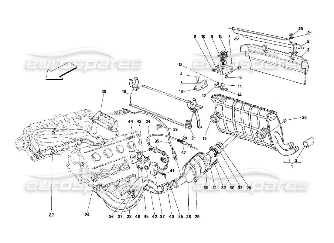 Ferrari 348 (2.7 Motronic) Sistema de escape Diagrama de piezas