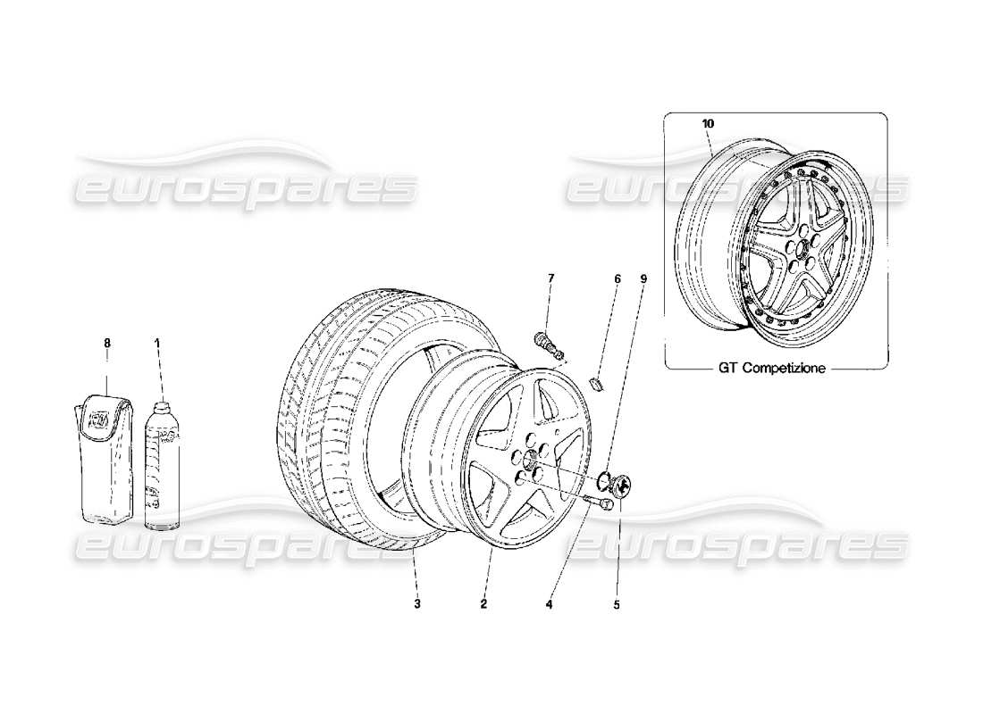 Ferrari 348 (2.7 Motronic) Ruedas Diagrama de piezas