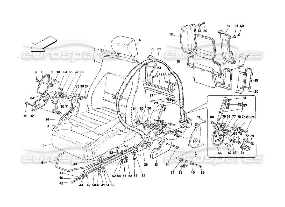 Ferrari 348 (2.7 Motronic) asientos y cinturones de seguridad Diagrama de piezas