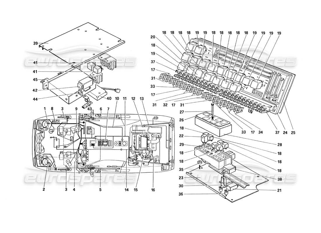 Ferrari 328 (1985) Electrical System - Cables, Fuses and Relays Diagrama de piezas