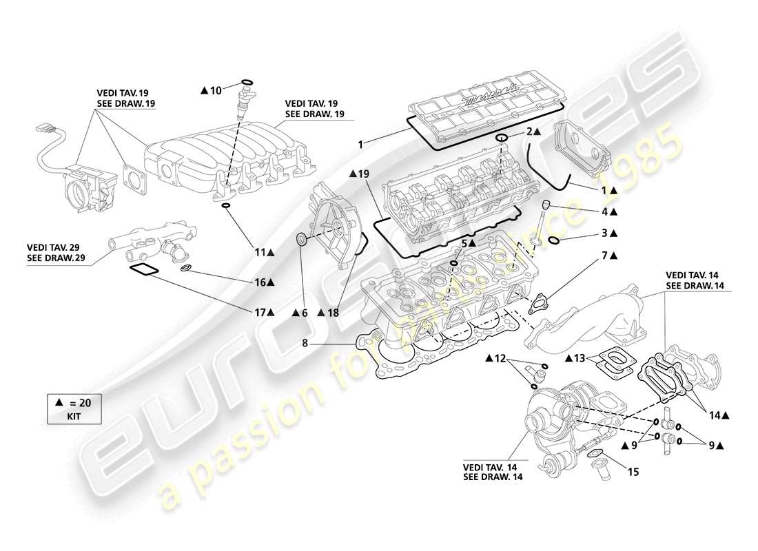 Maserati 3200 GT/GTA/Assetto Corsa Gasket & Seals: Head Diagrama de piezas
