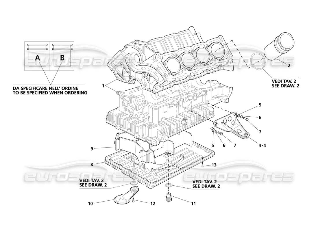 Maserati 3200 GT/GTA/Assetto Corsa Engine Block & Oil Sump Diagrama de piezas
