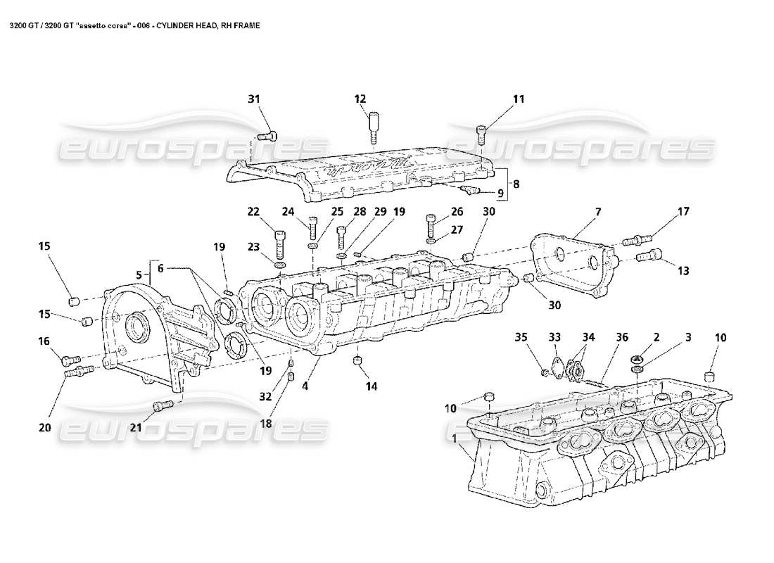 Maserati 3200 GT/GTA/Assetto Corsa culata derecha Diagrama de piezas