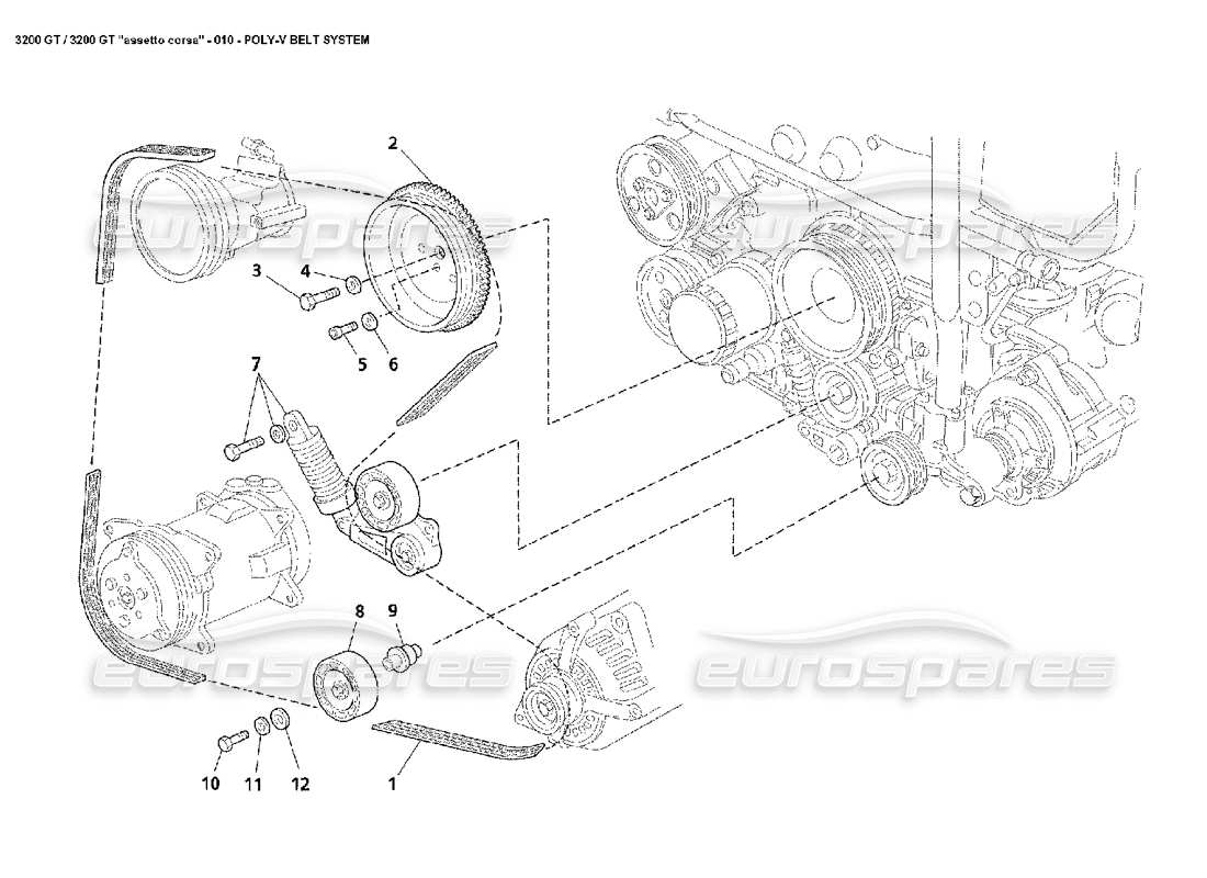 Maserati 3200 GT/GTA/Assetto Corsa Sistema de correa Poly-V Diagrama de piezas