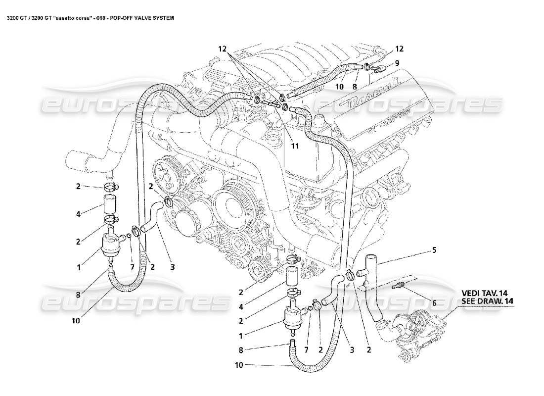 Maserati 3200 GT/GTA/Assetto Corsa Sistema de válvula de liberación Diagrama de piezas