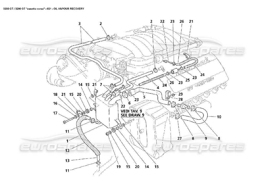 Maserati 3200 GT/GTA/Assetto Corsa Oil Vapour Recovery Diagrama de piezas