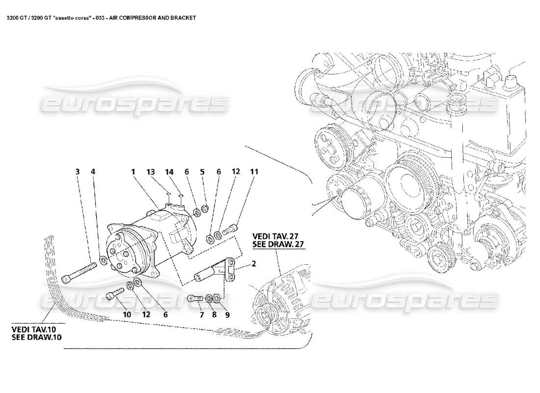 Maserati 3200 GT/GTA/Assetto Corsa Air Compressor & Bracket Diagrama de piezas