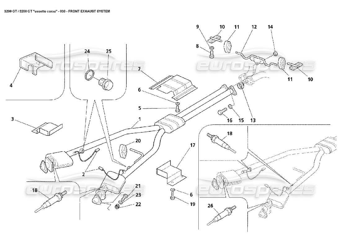 Maserati 3200 GT/GTA/Assetto Corsa Sistema de escape delantero Diagrama de piezas