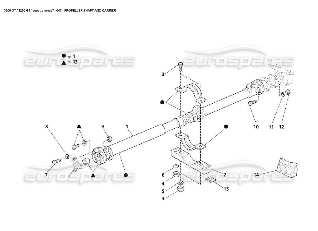 Maserati 3200 GT/GTA/Assetto Corsa Eje de hélice y portador Diagrama de piezas