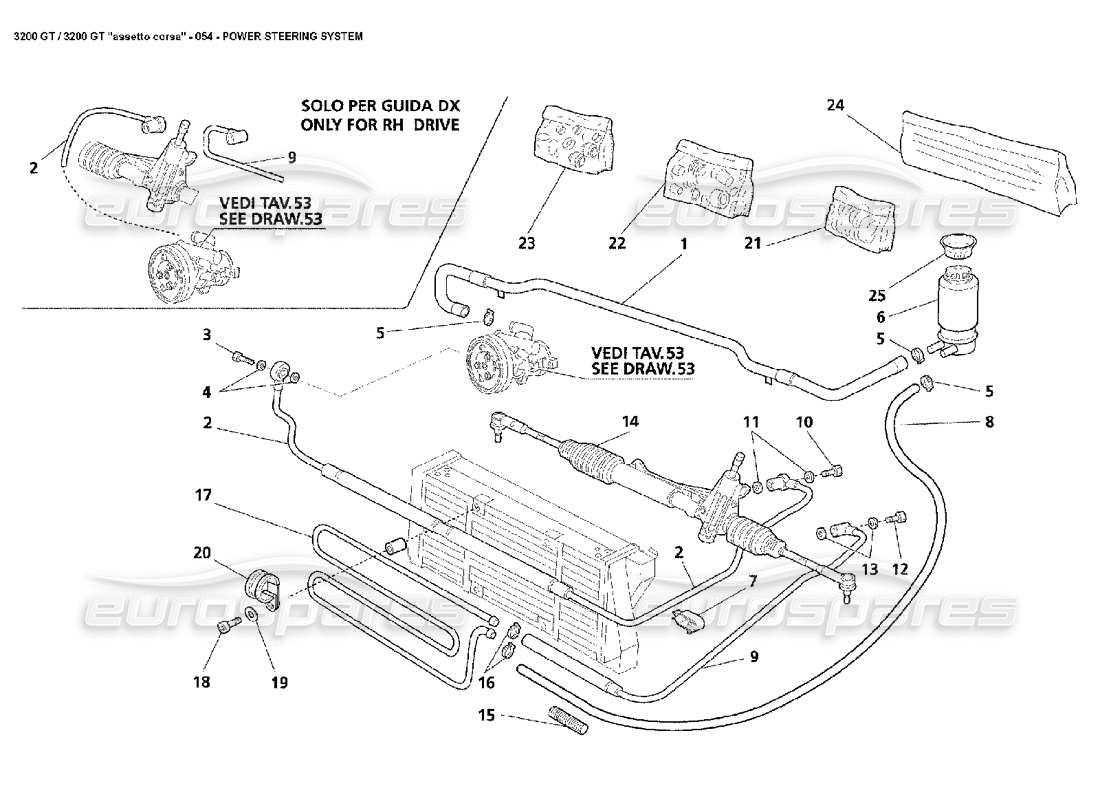 Maserati 3200 GT/GTA/Assetto Corsa Sistema de dirección asistida Diagrama de piezas