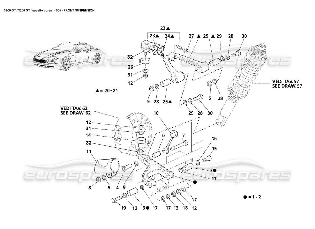 Maserati 3200 GT/GTA/Assetto Corsa SUSPENSIÓN DELANTERA Diagrama de piezas