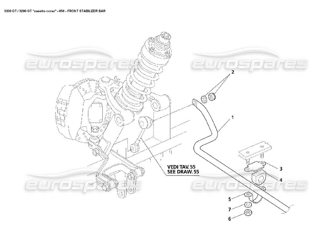 Maserati 3200 GT/GTA/Assetto Corsa Barra estabilizadora delantera Diagrama de piezas