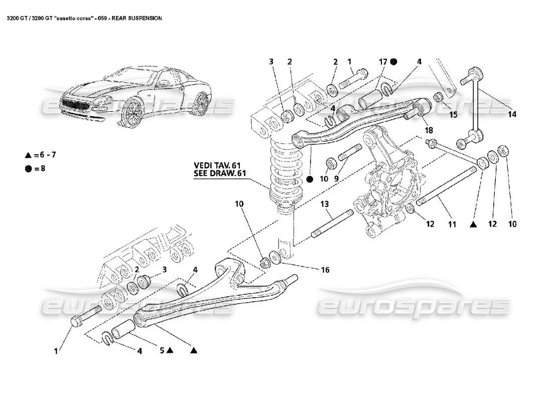 Maserati 3200 GT/GTA/Assetto Corsa Rear Suspension Diagrama de piezas