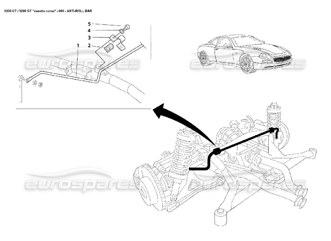 Maserati 3200 GT/GTA/Assetto Corsa Barra estabilizadora trasera Diagrama de piezas