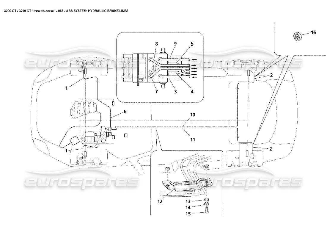 Maserati 3200 GT/GTA/Assetto Corsa ABS: Hydraulic Lines Diagrama de piezas