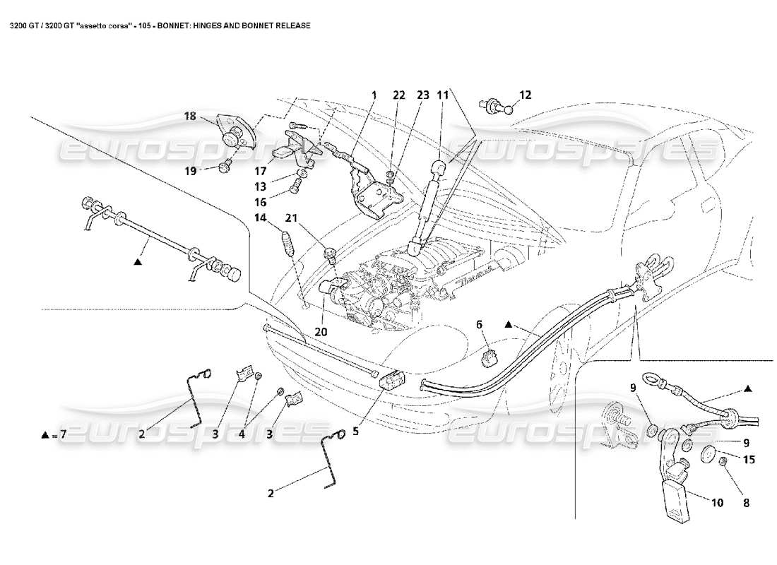Maserati 3200 GT/GTA/Assetto Corsa Bonnet: Hinges & Bonnet Release Diagrama de piezas