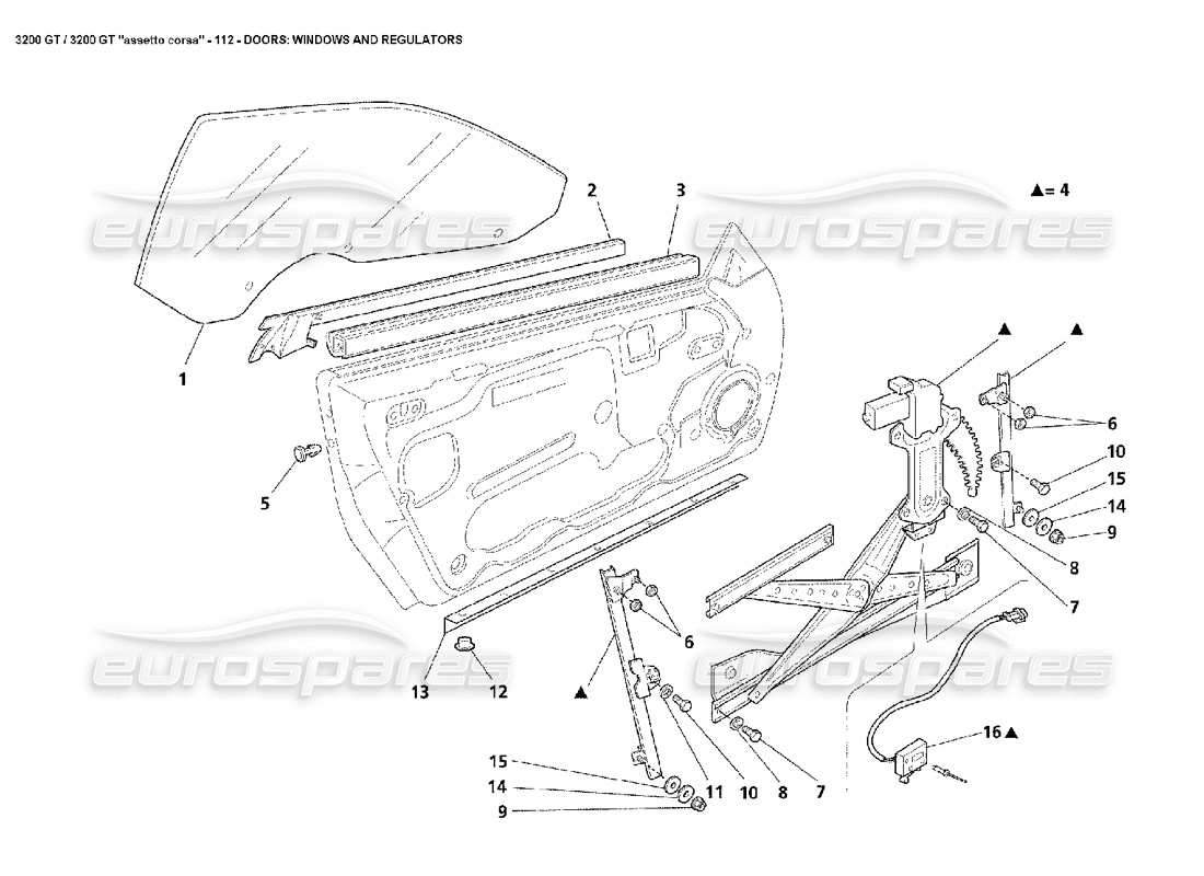 Maserati 3200 GT/GTA/Assetto Corsa Doors: Windows & Regulators Diagrama de piezas