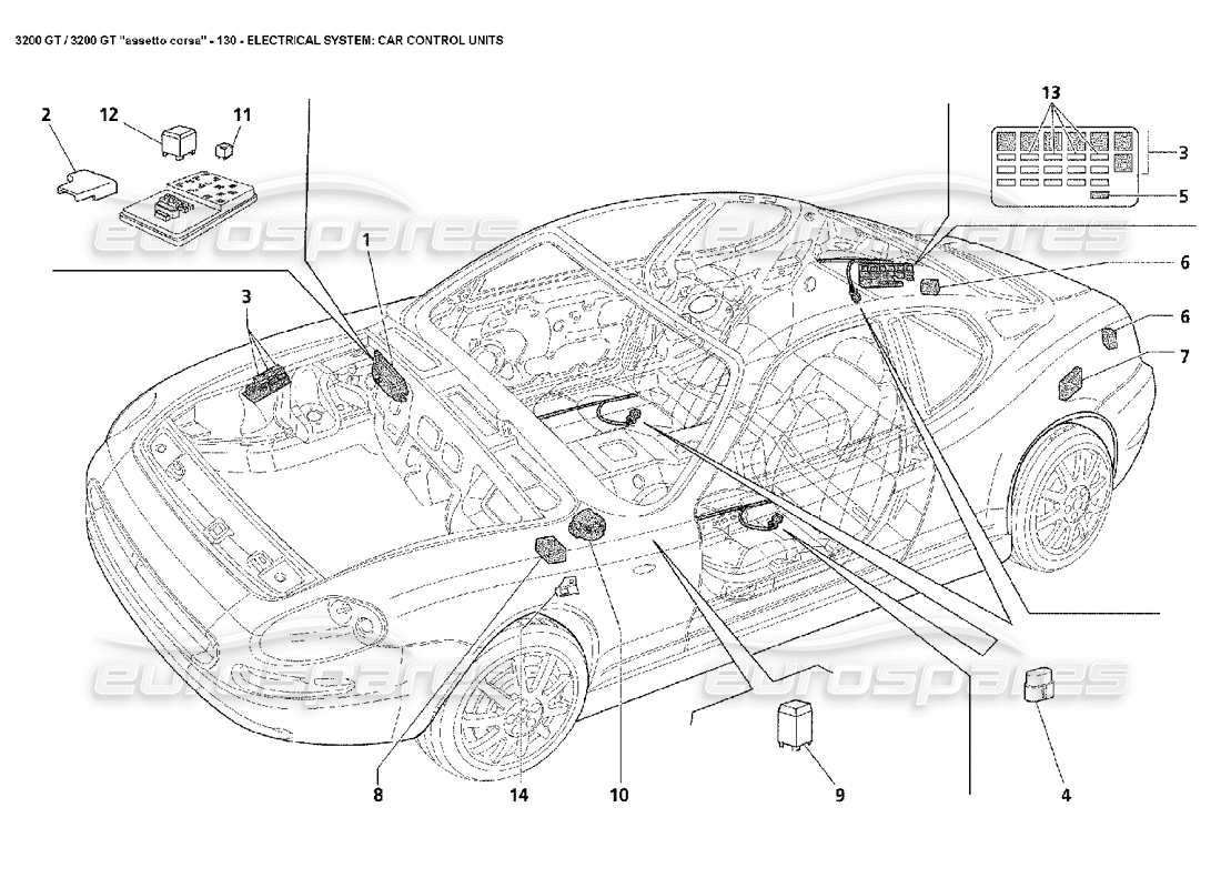 Maserati 3200 GT/GTA/Assetto Corsa Eléctrico: Unidades de control de automóviles Diagrama de piezas
