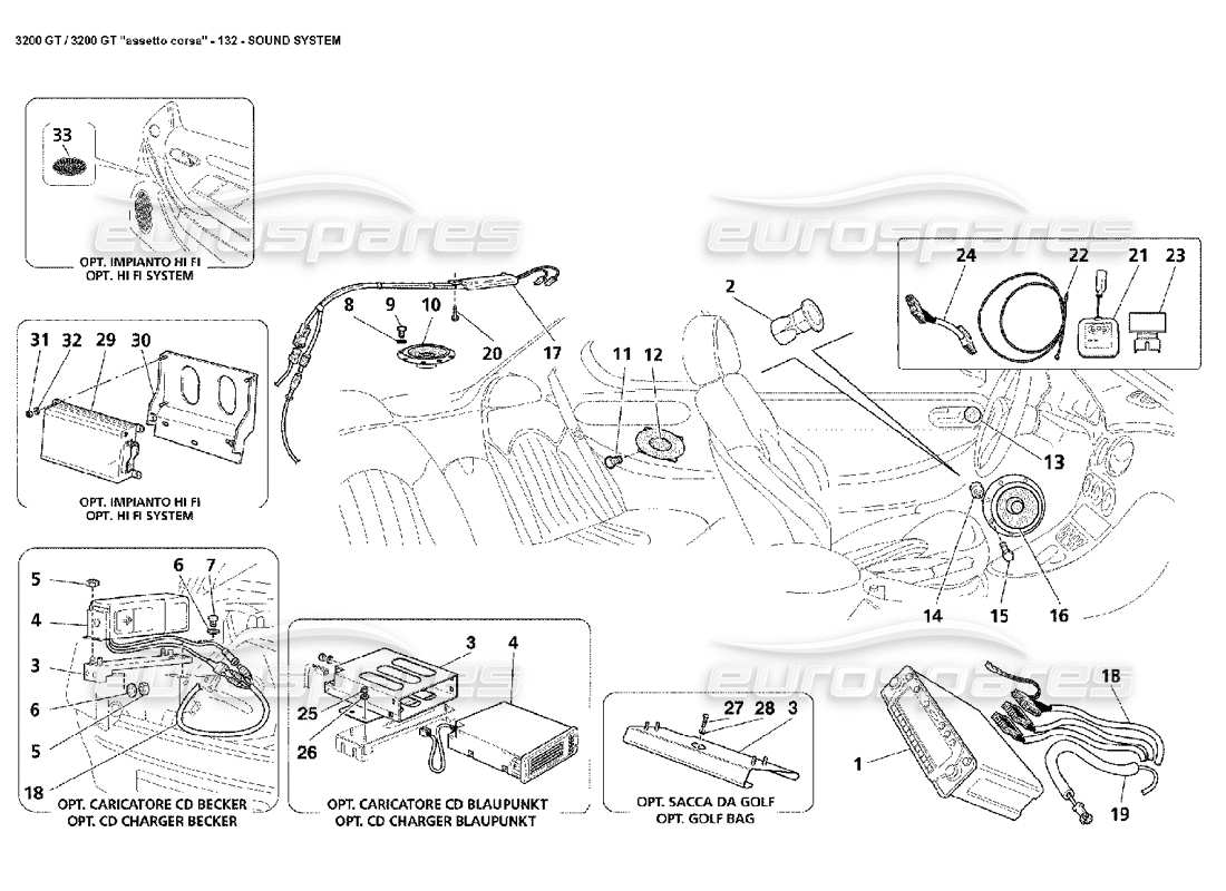 Maserati 3200 GT/GTA/Assetto Corsa Sistema de sonido Diagrama de piezas