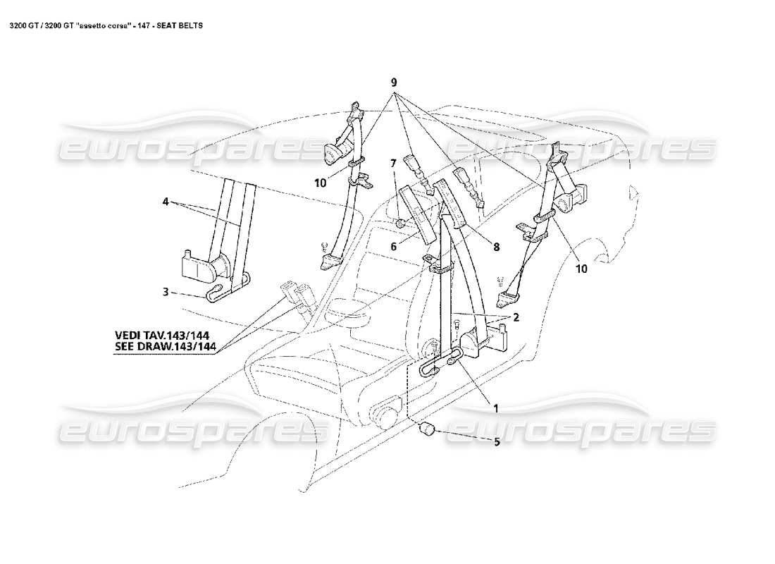 Maserati 3200 GT/GTA/Assetto Corsa Cinturones de seguridad Diagrama de piezas