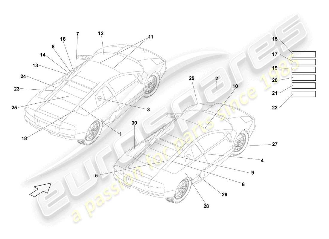 Lamborghini Reventon PLACAS TIPO Diagrama de piezas