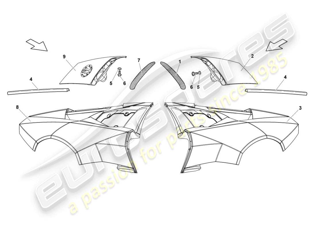 Lamborghini Reventon PARTE LATERAL TRASERA Diagrama de piezas